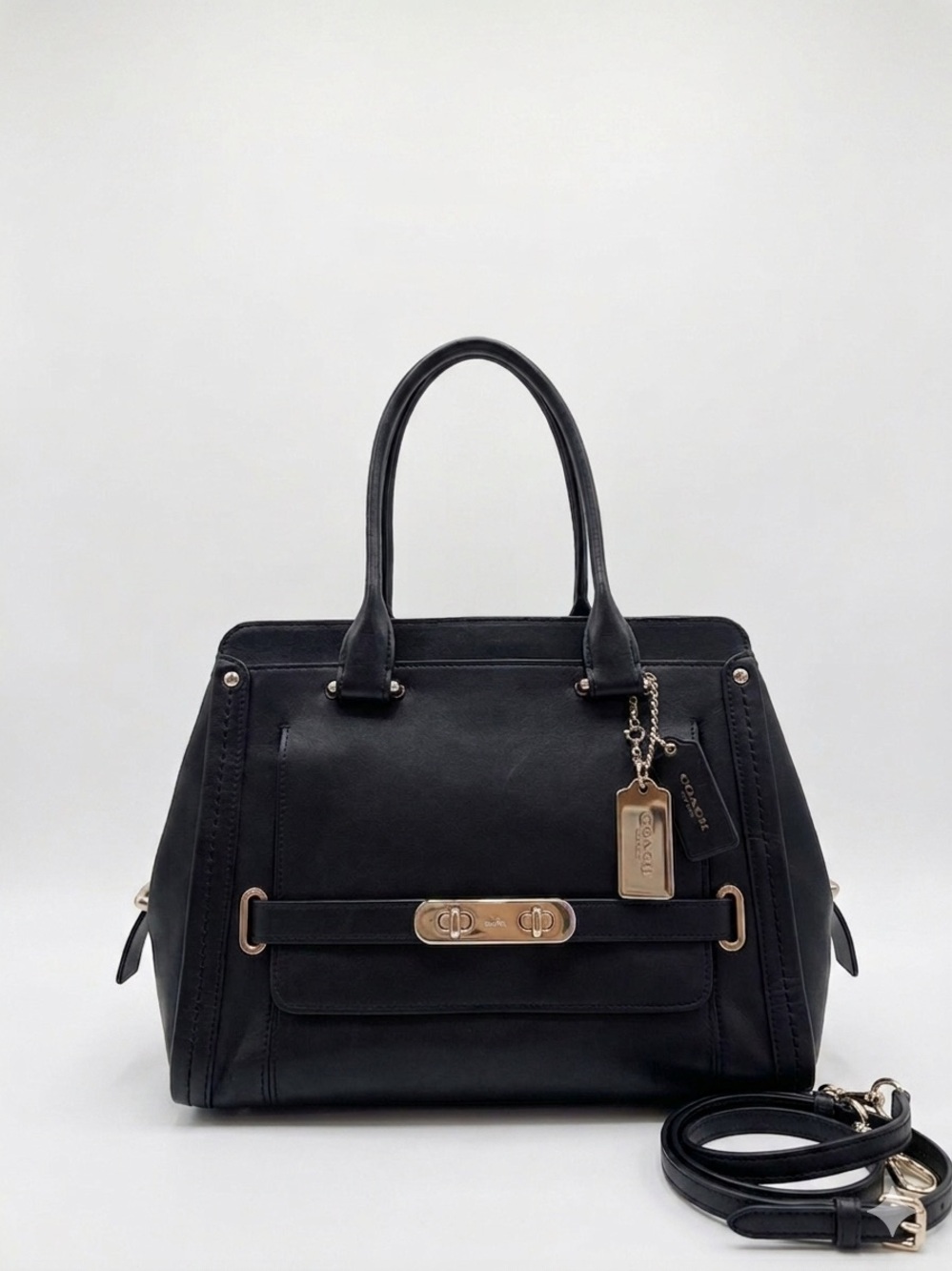 Coach Swagger Frame Satchel Black Leather Crossbody Handbag